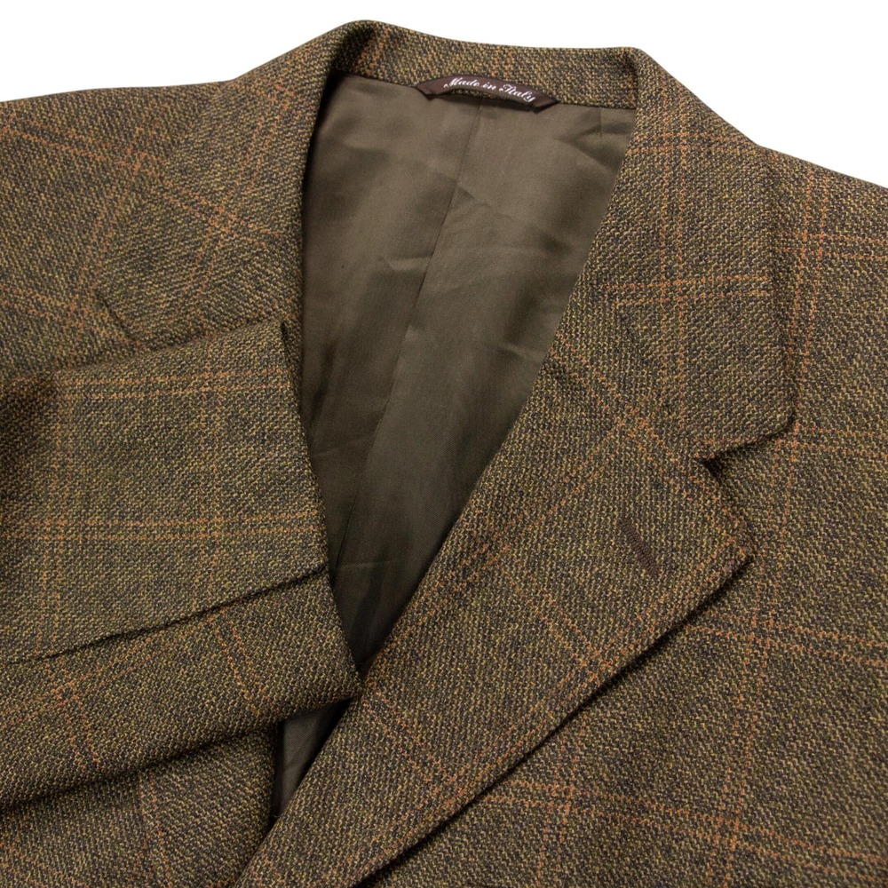 VTG Canali Mens 42R Brown Windowpane Wool Plaid‎ Blazer Jacket Sport Coat Italy